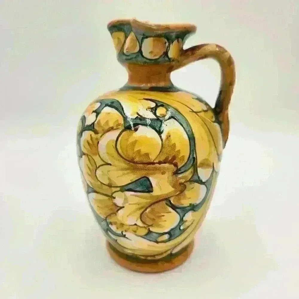 Brightly-Colored Small Hand Painted Pitcher Made In Saca, Castelli Region, Italy - Picture 3 of 11